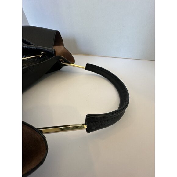 Sondra Roberts Squared Large Shoulder Bag Purse Black Gold Vegan Leather Clean - Picture 9 of 16